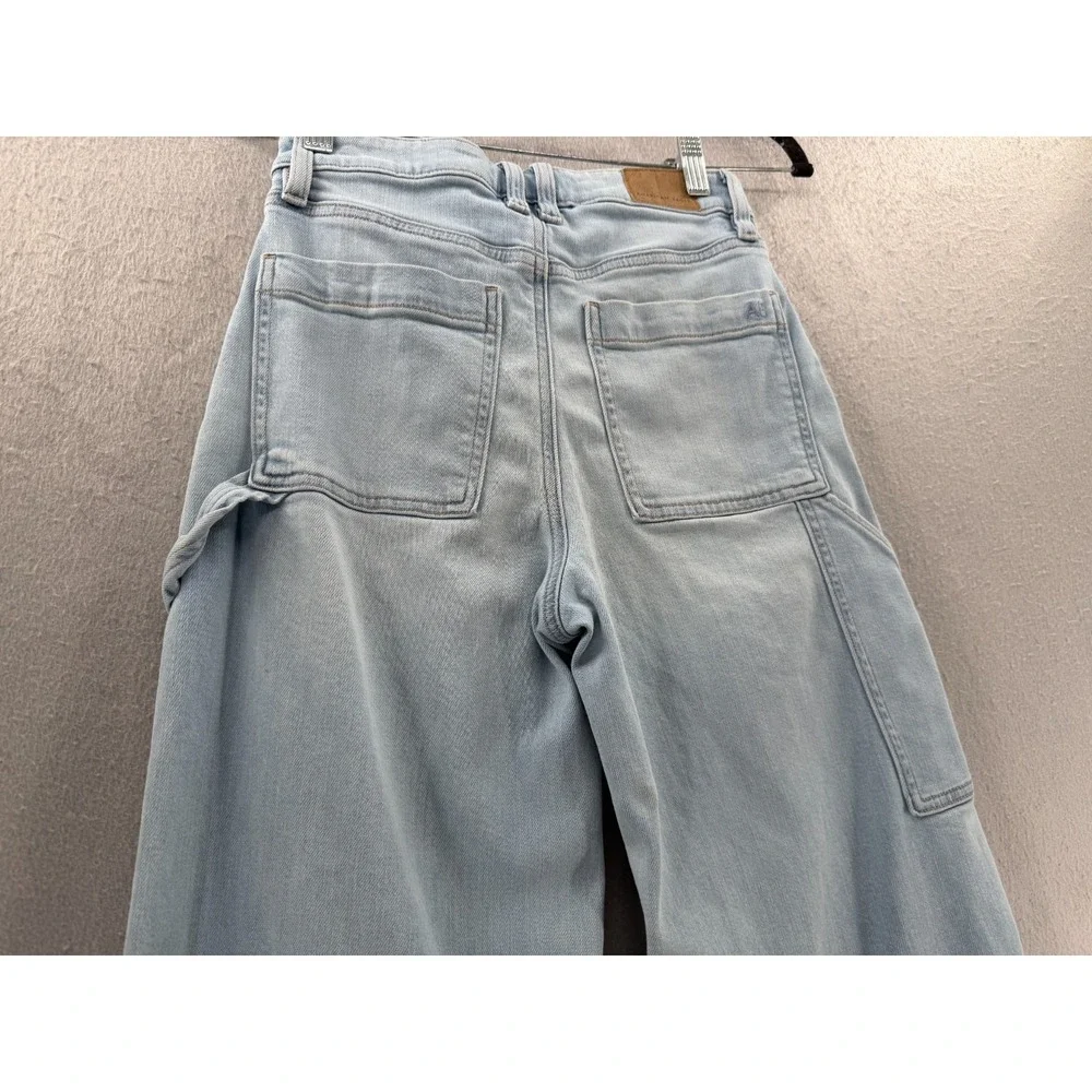 American Eagle Super High Rise Baggy Wide Leg Jeans Women 00 Light Wash Utility* - Picture 7 of 16